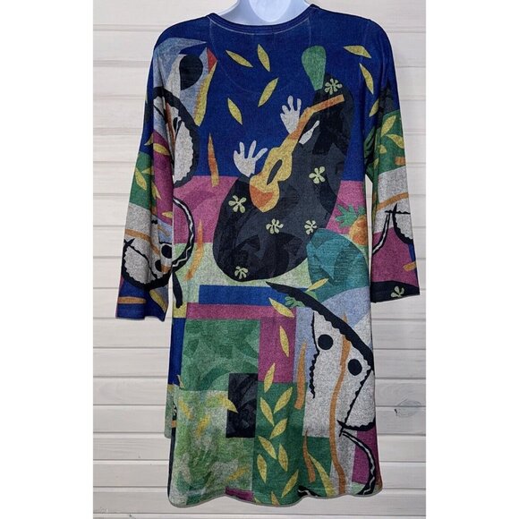 Et Lois Sz SMALL Abstract Print Soft Knit Pullover Tunic Top Pink Blue Green EUC - Picture 7 of 9